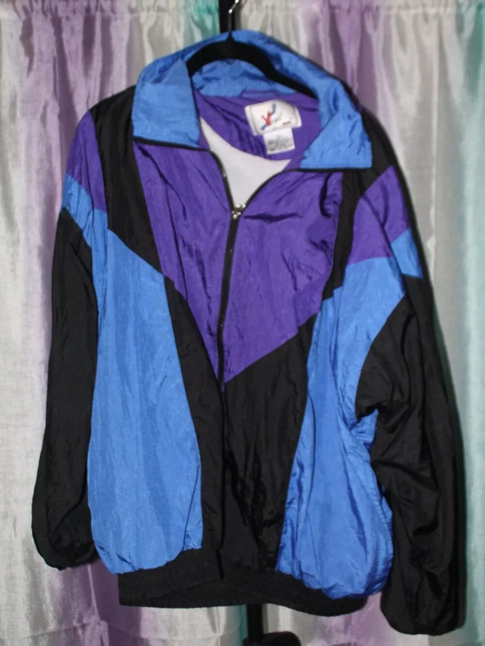 Vintage 90s Colorblock Windbreaker Jacket Mens XL Purple Blue Retro - Picture 1 of 3